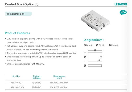 스마트 LED 드라이버, 일정한 전압, 100-277V, 전원 공급 장치, 캐비닛, 가구, 글로벌 LED 드라이버, 선택적인 LOT 제어 박스는 희미화 및 색상을 변경할 수 있습니다