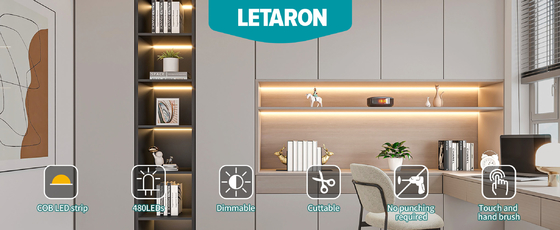 LETARON COB LED 스트립 라이트 24V LED 테이프 라이트,480 pcs/M LED,슈퍼 밝은 고 광 3000K 따뜻한 흰색 3m,3M 테이프와 Dimmable,30W UL 전원 공급,침실,홈,키친 DIY를 위한 터치 스위치