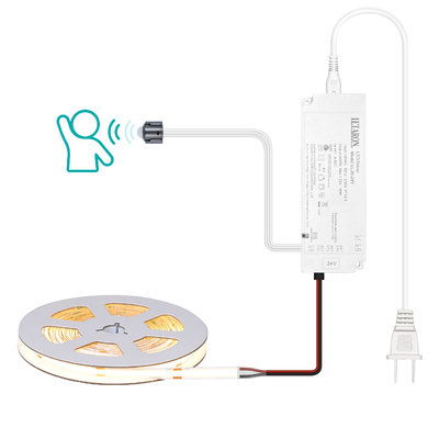 LETARON COB LED 스트립 조명 24V LED 테이프 조명, 480개/M LED, 매우 밝은 고루멘 3000K 따뜻한 백색 3m, 3M 테이프 포함 디밍 가능, 30W UL 전원 공급 장치, 침실, 가정, 주방 DIY용 PIR 스위치
