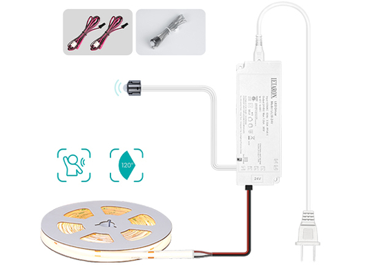 LETARON COB LED 스트립 조명 24V LED 테이프 조명, 480개/M LED, 매우 밝은 고루멘 3000K 따뜻한 백색 3m, 3M 테이프 포함 디밍 가능, 30W UL 전원 공급 장치, 침실, 가정, 주방 DIY용 PIR 스위치