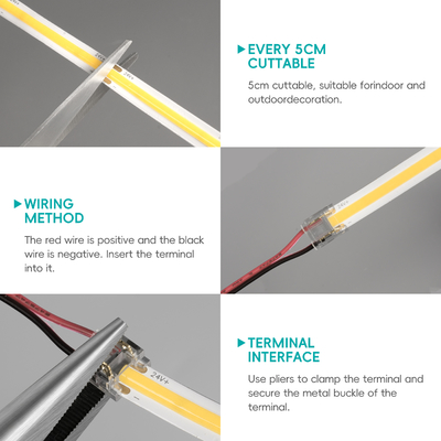 LETARON COB LED 스트립 조명 24V LED 테이프 조명, 480개/M LED, 매우 밝은 고루멘 6000K 백색 3m, 3M 테이프로 조절 가능, 30W UL 전원 공급 장치, 침실, 가정, 주방 DIY용 터치 스위치