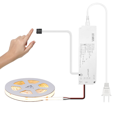 LETARON COB LED 스트립 라이트 24V LED 테이프 라이트,480 pcs/M LED,슈퍼 밝고 높은 뤼멘 3000K 따뜻한 흰색 5m,5M 테이프로 Dimmable,60W UL 전원 공급,침실,홈,음식 DIY를 위한 터치 스위치