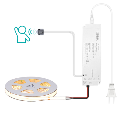 LETARON COB LED 스트립 라이트 24V LED 테이프 라이트,480 pcs/M LED,슈퍼 밝고 높은 뤼멘 3000K 따뜻한 흰색 5m,5M 테이프로 Dimmable,60W UL 전원 공급, 침실,홈,음식 DIY를 위한 PIR SWITH